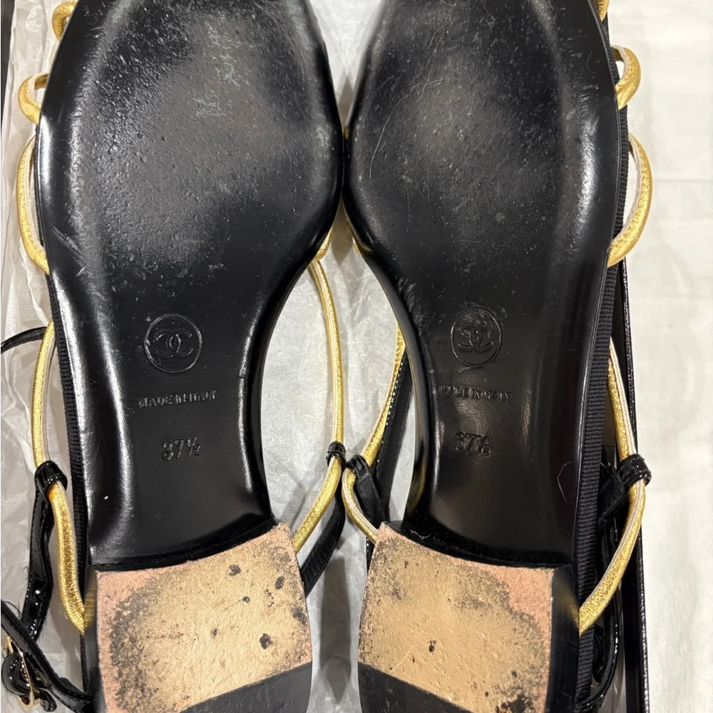 Chanel Gold and Black Women's Sandals - Picture 2 of 3